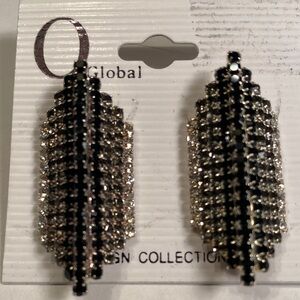 Black and Silver Crystal Leaf Statement Earrings by O Global